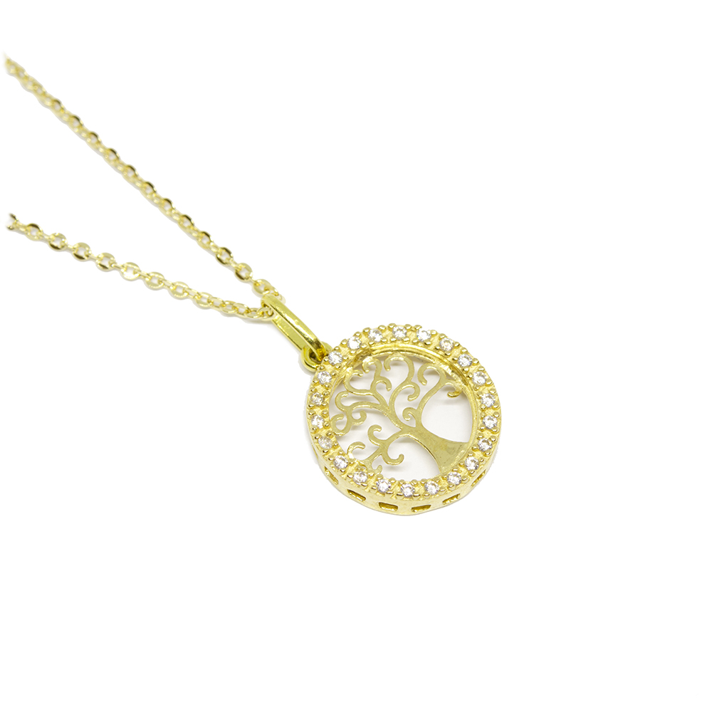 Colar com Pingente �rvore da Vida com Zirc�nias em Ouro 18 Kilates � 25429